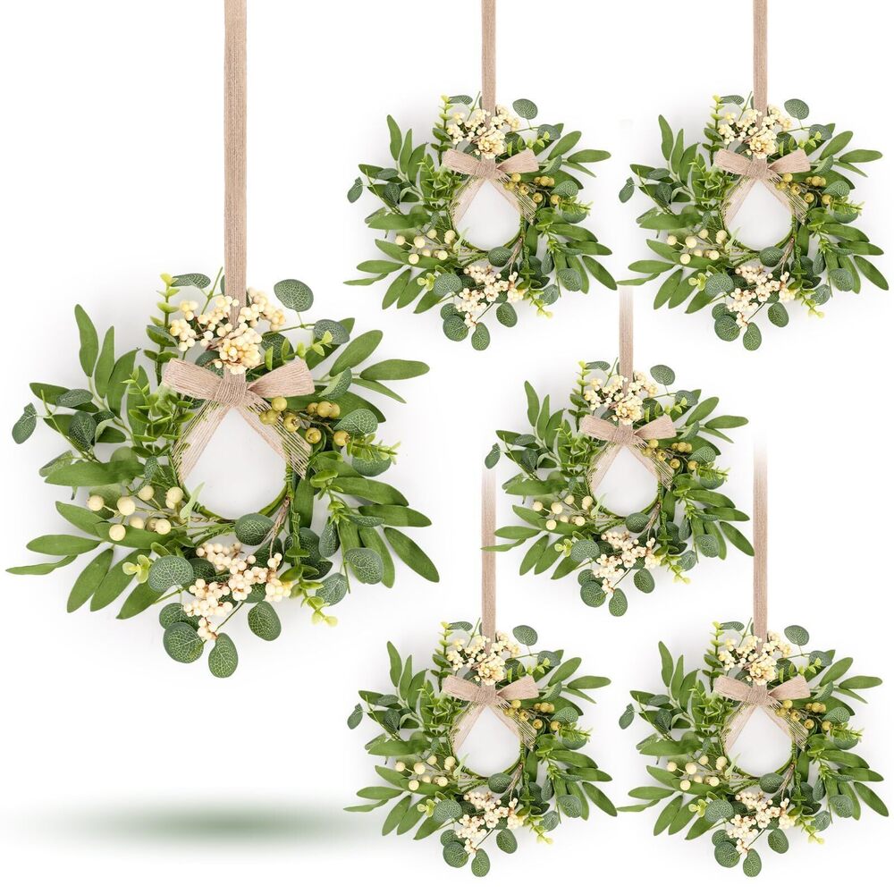 8777 6 Pcs Green Eucalyptus Swag Wreaths for Pillars Spring Summer Kitchen